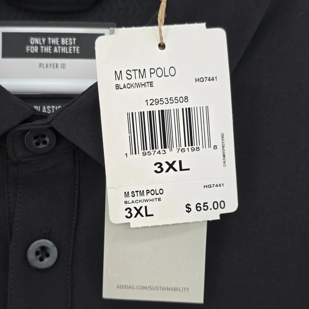 Adidas Golf Polo Shirt Black White Mens 3XL Performance Stretch STM HG7441 NWT